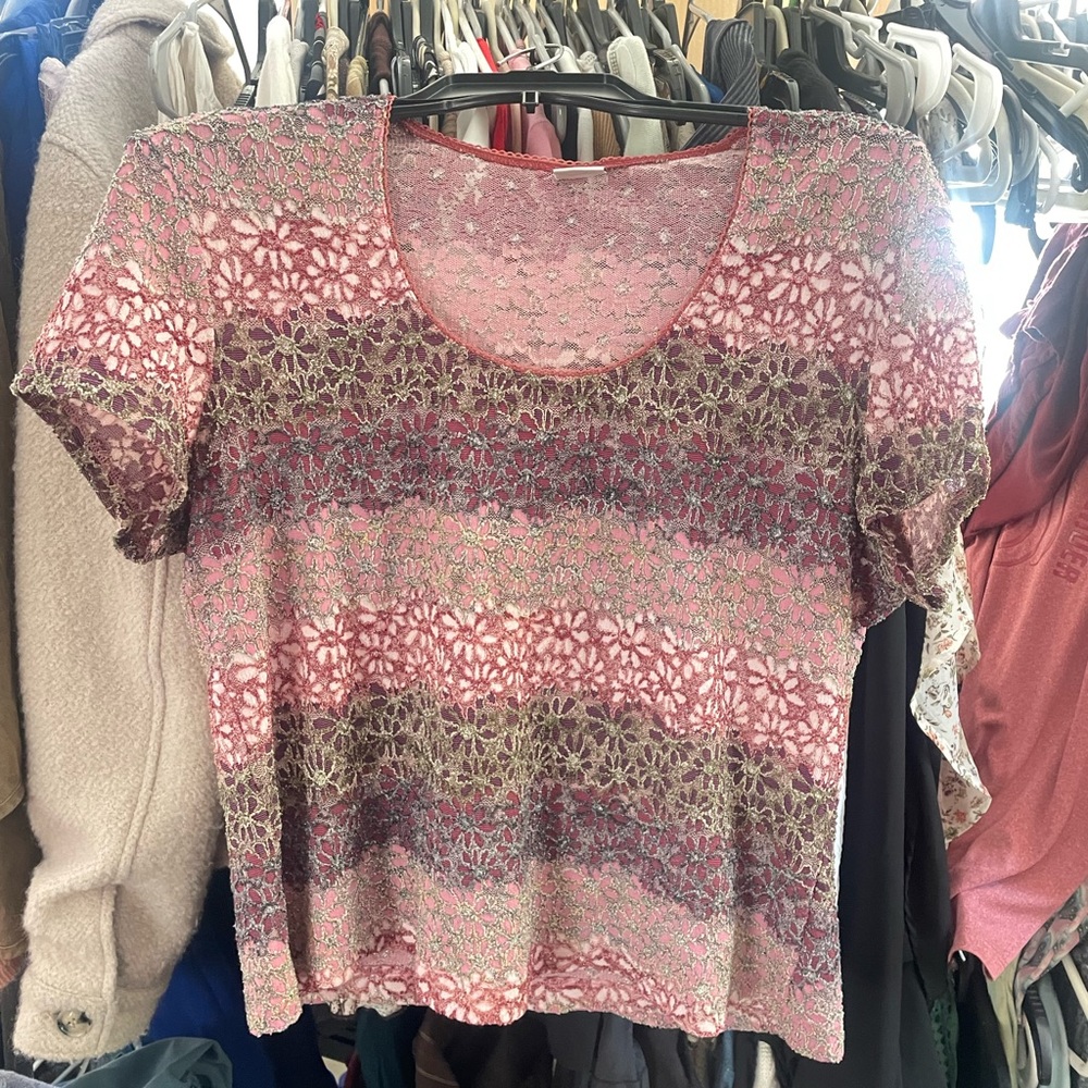 Vintage y2K purple sheer floral tee!!